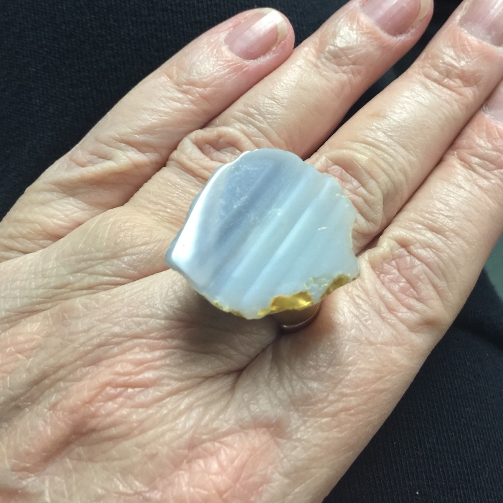 Genuine Gray Stone Ring with Gold Tone Accents